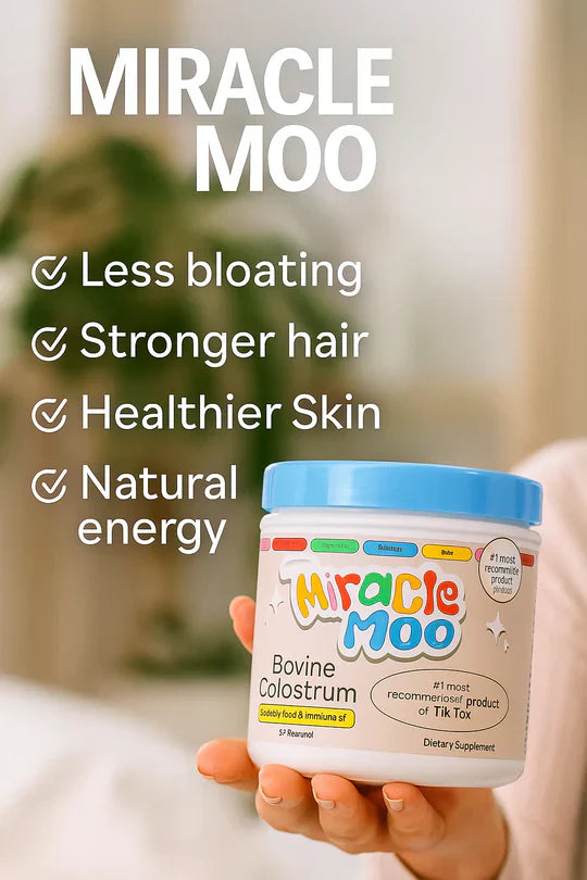 💫🥛 MIRACLE MOO™ – Suplemento natural de calostro bovino 🐮 para reducir la hinchazón 🌿, mejorar la digestión 🍃 y realzar tu belleza desde adentro ✨💖