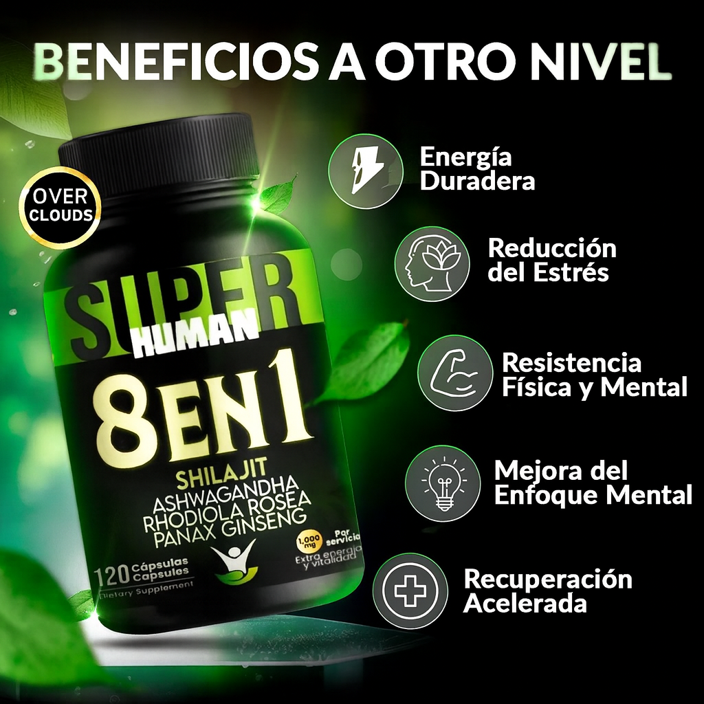 💥 8 en 1 Ultra™ – Cápsulas de Shilajit ✨ Ashwagandha 🌿 Rhodiola Rosea 🌸 Panax 🌱 y Ginseng ⚡