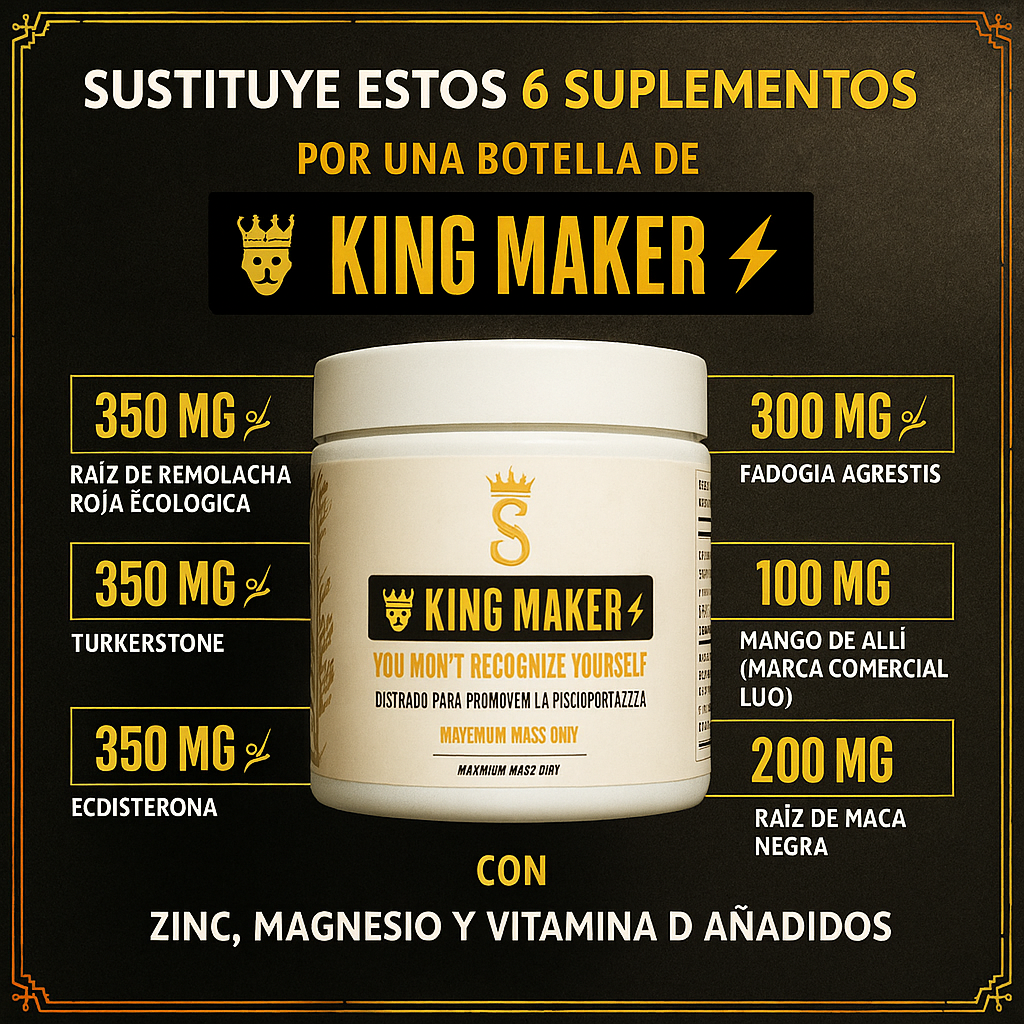 💪🔥 King Maker™ – Suplemento con Tongkat Ali, Turkesterona, Ecdisterona, Fadogia Agrestis, betarraga roja, maca negra y zinc (13 en 1) 👑⚡️