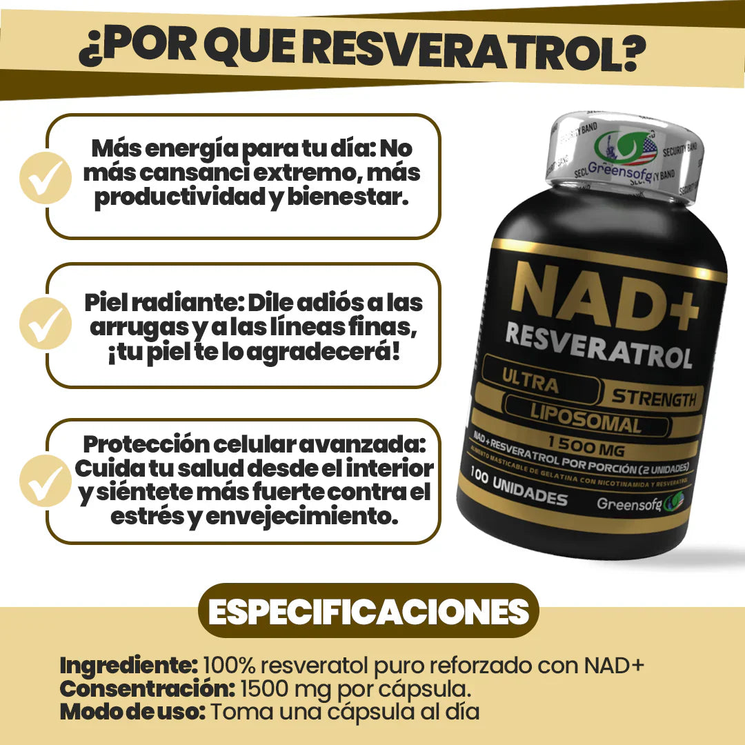 🧠 NAD + Resveratrol – Enfoque mental, energía y juventud en cada cápsula 💊
