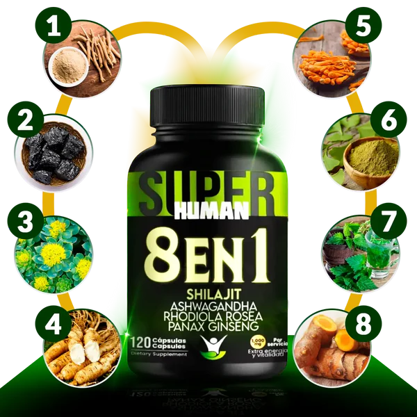 💥 8 en 1 Ultra™ – Cápsulas de Shilajit ✨ Ashwagandha 🌿 Rhodiola Rosea 🌸 Panax 🌱 y Ginseng ⚡